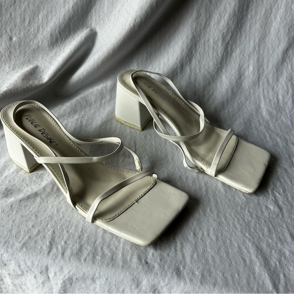 Public Desire White Strappy Sandal Chunky Heels